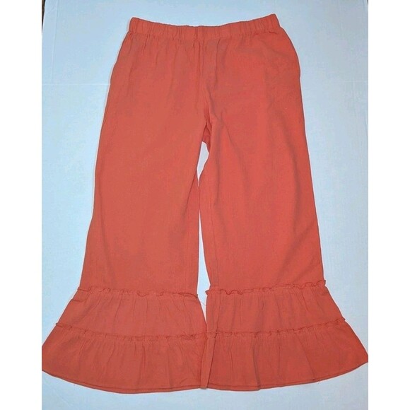 Coco + Carmen Womens Audrey Tiered Ruffle Pants L XL Wide Leg Flared 100% Cotton - Picture 2 of 13